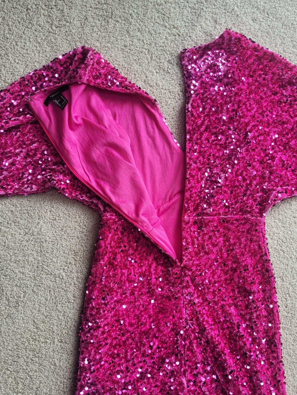 Forever 21 Hot Pink Sequin V-Neck Long Sleeve Mini Dress - Picture 5 of 8